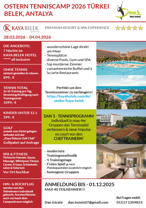 Dan Istrate Kaya Belek 2026 Tenniscamp